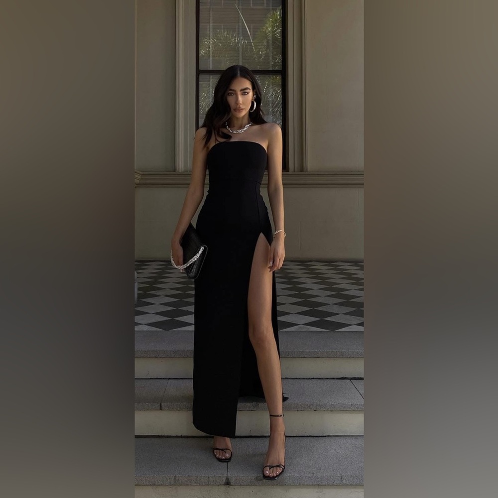 Meshki Rachel Maxi Split Black Strapless Dress NWT